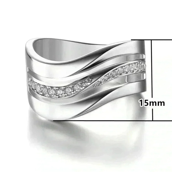 New 14k Gold Over Silver Diamond Wave Band Ring - Picture 2 of 2
